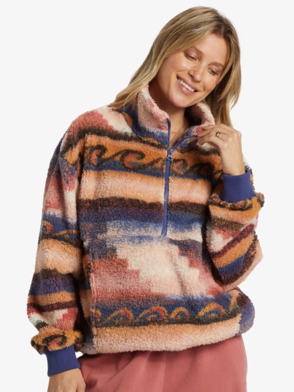 Billabong Fleece Pullover Womens Time Off Blue Half Zip Fleece Size XS